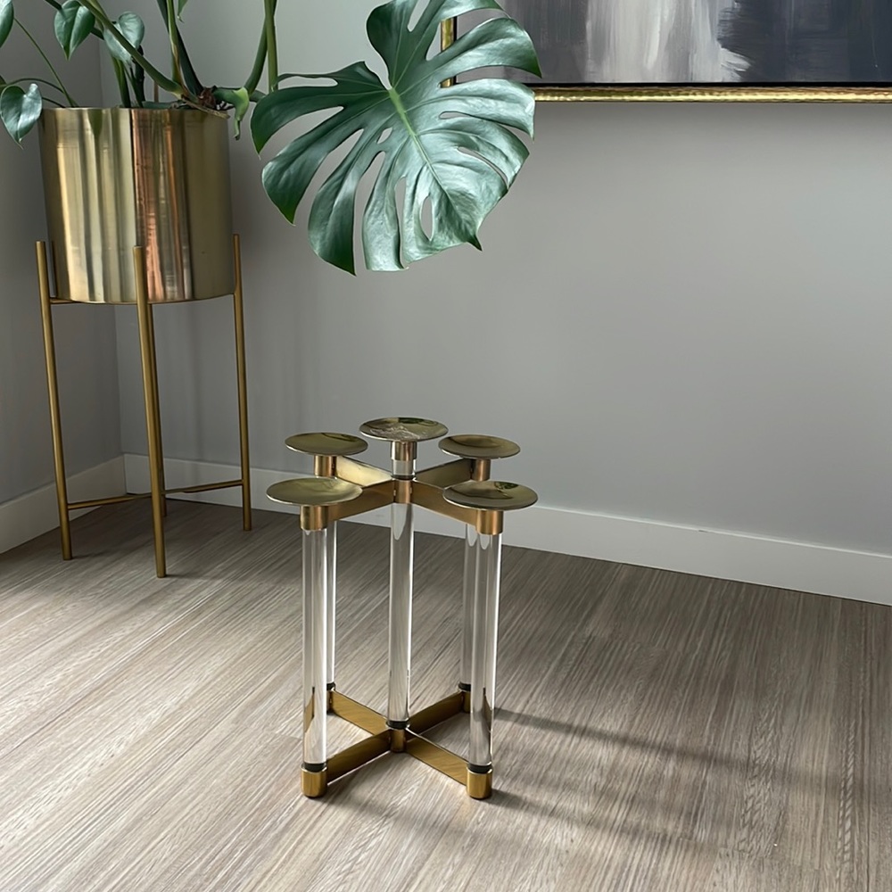 Lucite and brass Candle holder